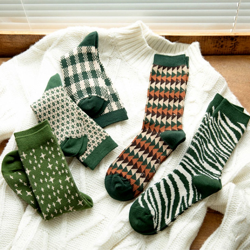 Đôi vớ cao qua mắt cá chân giữ ấm màu xanh bơ phong cách cổ điển cho nữ