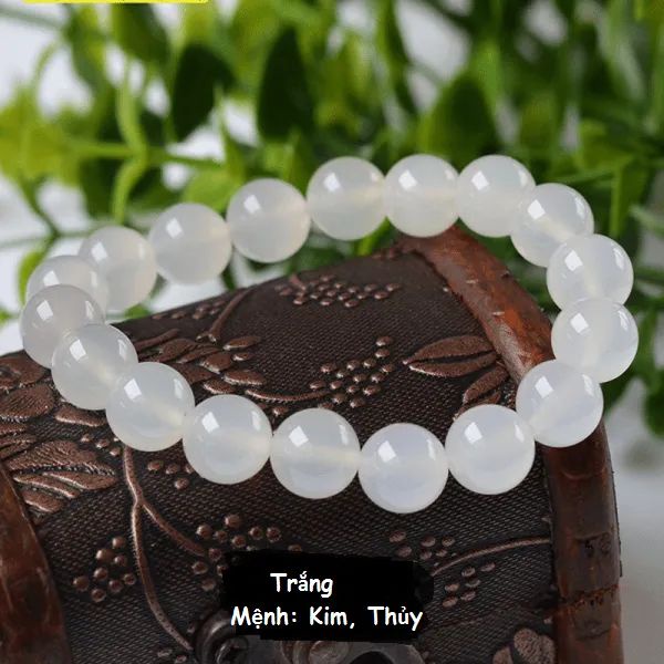 Vòng Phong thủy đá Mã Não Trắng Size 10mm hợp mệnh Kim - Mệnh Thủy
