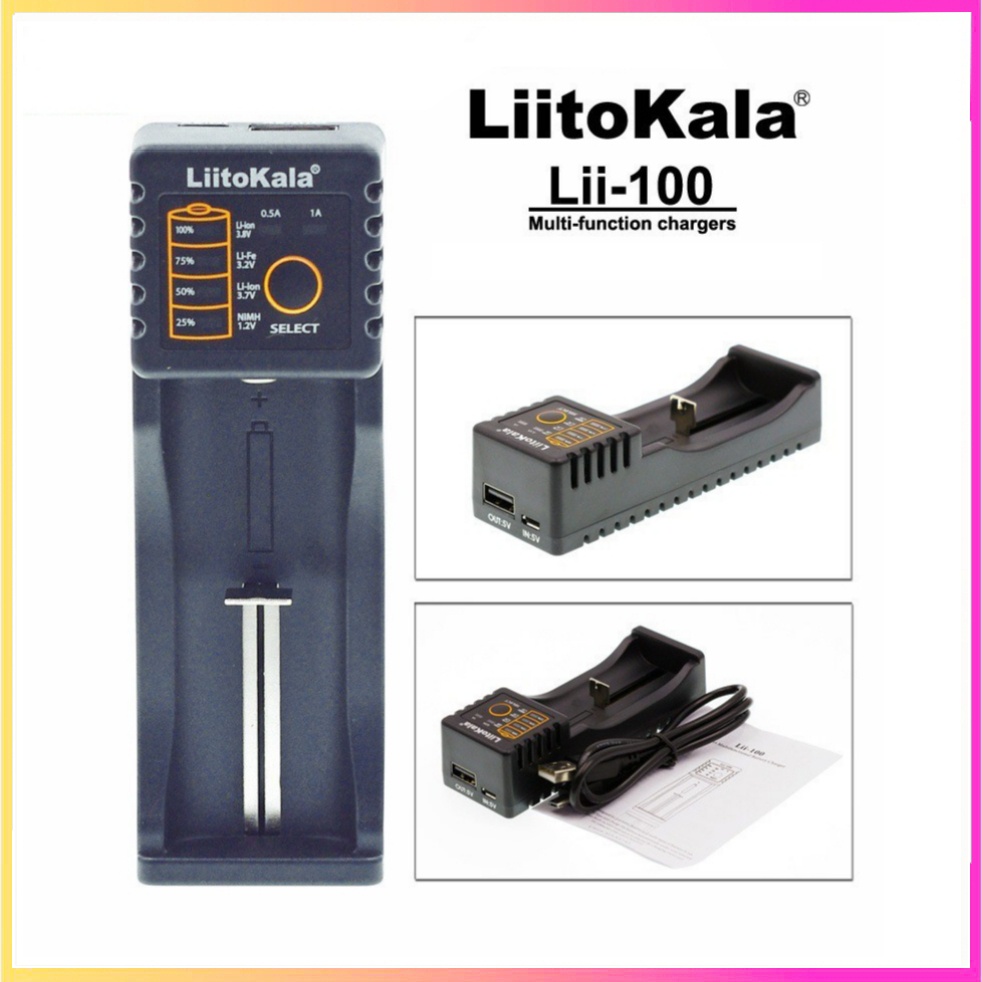 Bộ sạc pin LiitoKala Lii-100 và Lii-202, dùng sạc pin 3.7V ~ 4.2V các size