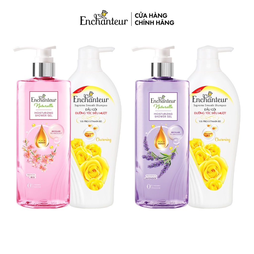 Combo Sữa tắm Naturelle Iris/Lavender 510gr và Dầu gội nước hoa Charming 650gr