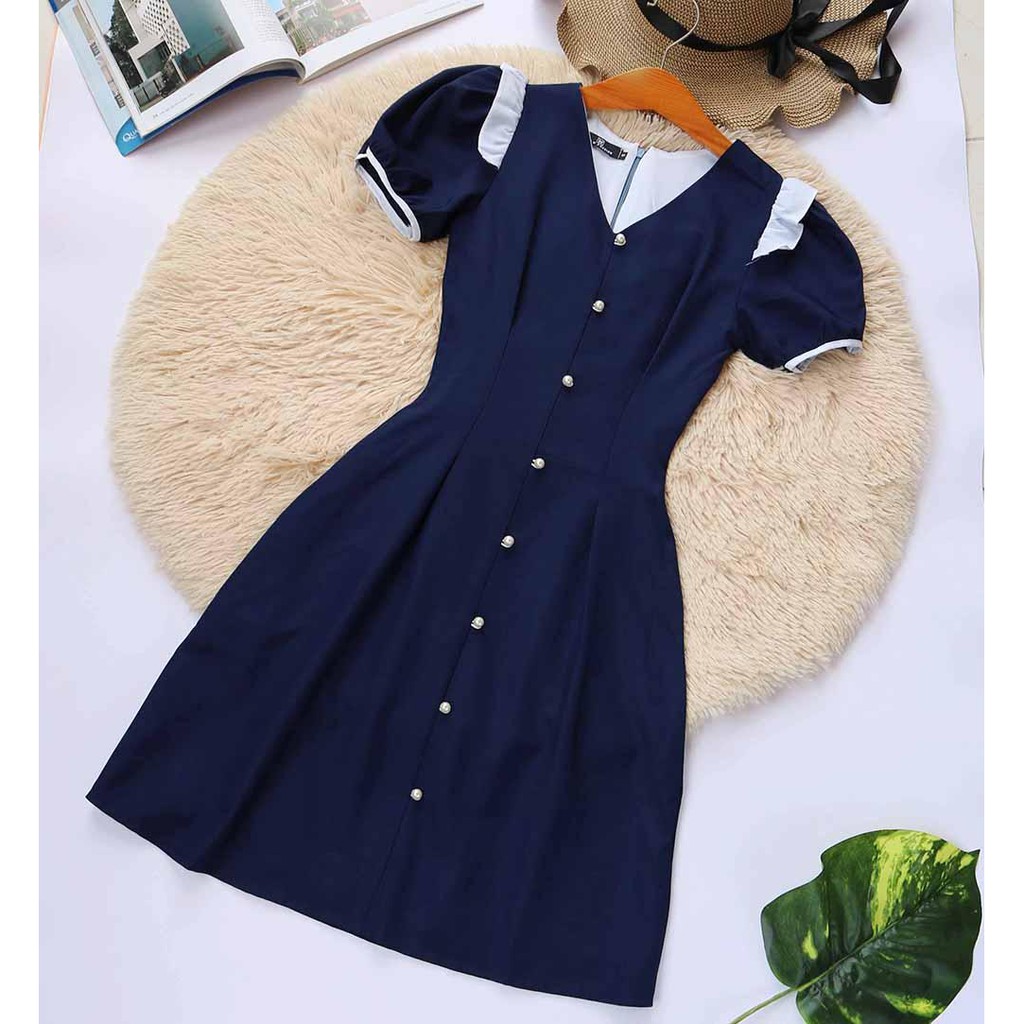 Đầm công sở xanh tôn dáng che bụng mỡ