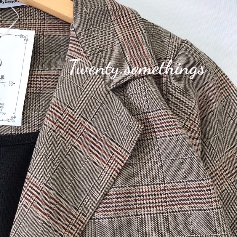 ÁO BLAZER KẺ NÂU GHI 1 LỚP ( ảnh thật/ video/ sẵn) | BigBuy360 - bigbuy360.vn