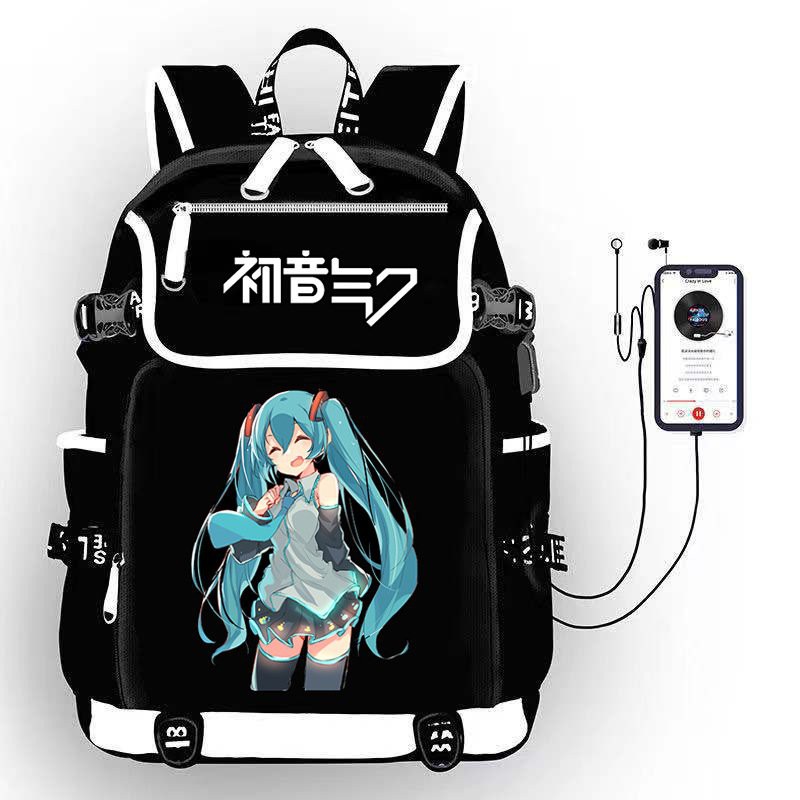 Balo nắp ngang in hình HATSUNE MIKU Vocaloid anime chibi thiết kế thông minh cặp sách đi học cho nam nữ