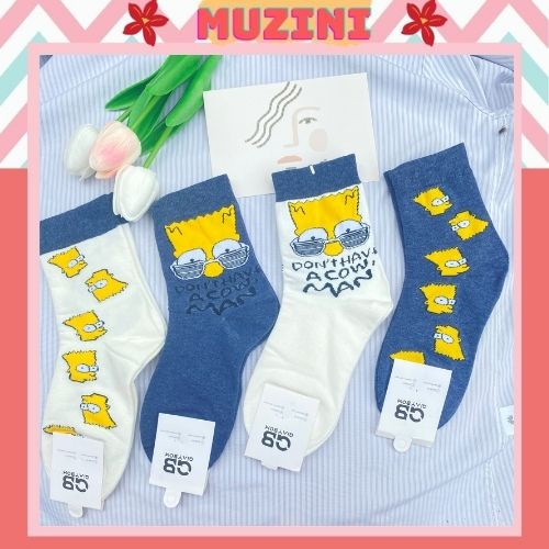 Tất hoạt hình Muzini vớ cao cổ cotton dày dặn in hình simson xinh xắn TN206