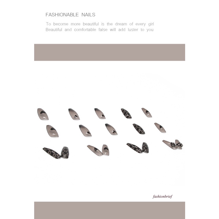 [Hàng mới về] Set 24 móng tay giả họa tiết trái tim màu đen phong cách pháp thời trang cho nữ