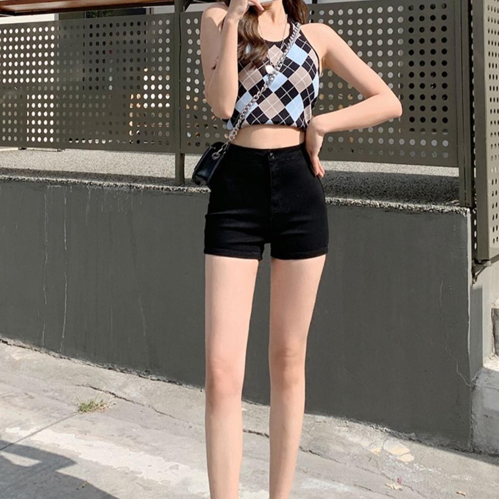 Quần denim ngắn siêu ôm dáng lưng cao màu nâu thời trang 2022 mùa hè cho nữ