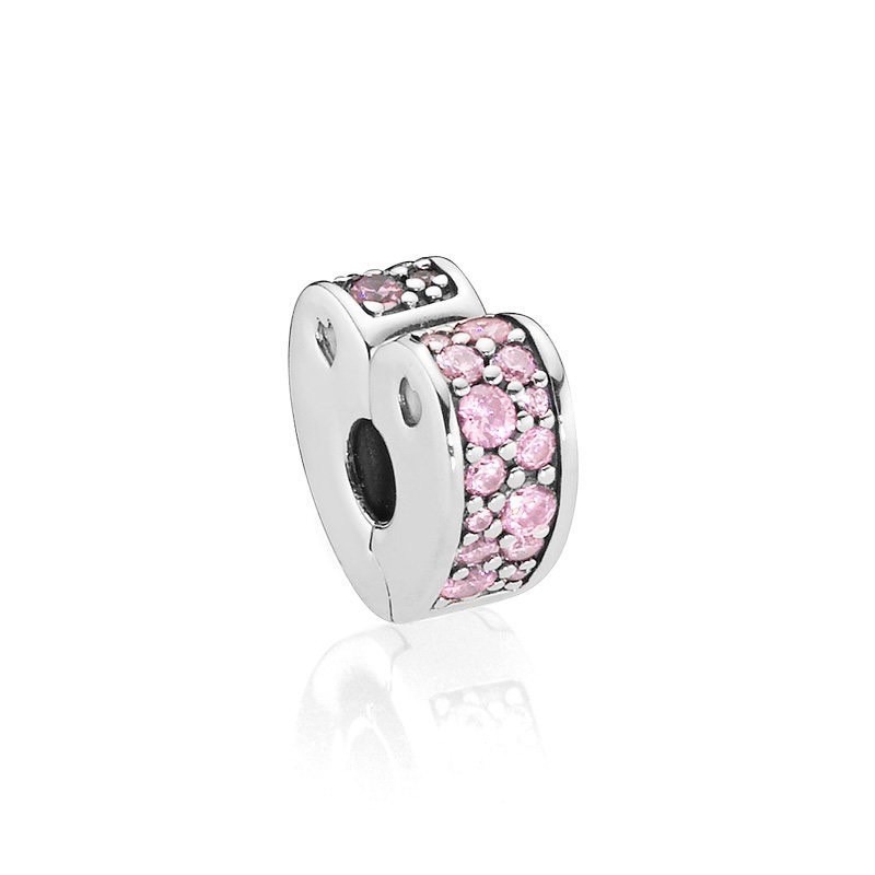 charm pan khoá chặn tim đính đá hồng bạc s925 cao cấp
