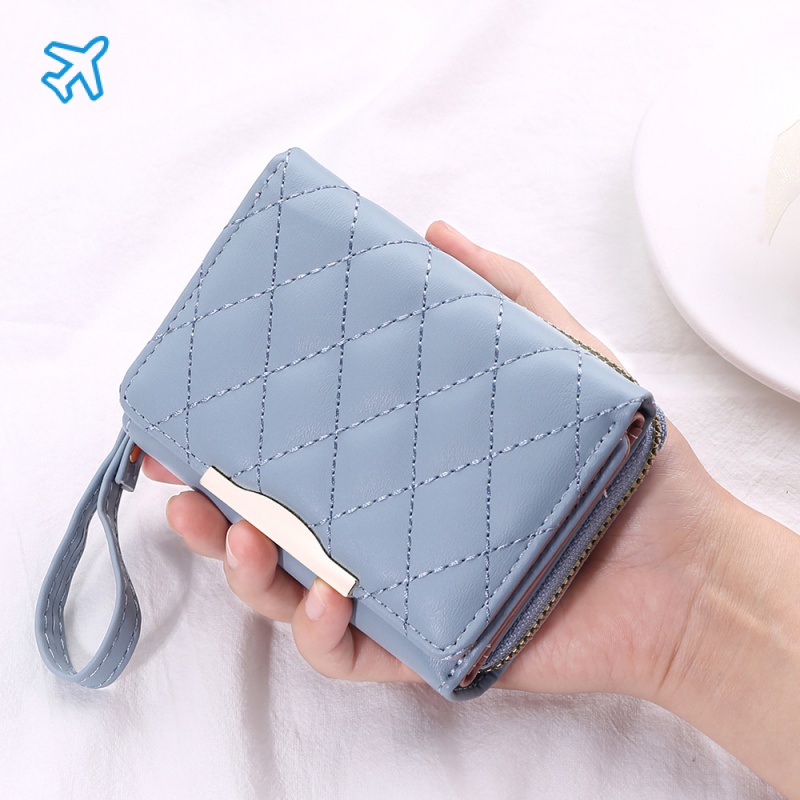 Ví Da PU Ngắn Ba Ngăn Đựng Thẻ Có Khóa Cài Thời Trang Mới Cho Nữ Mul