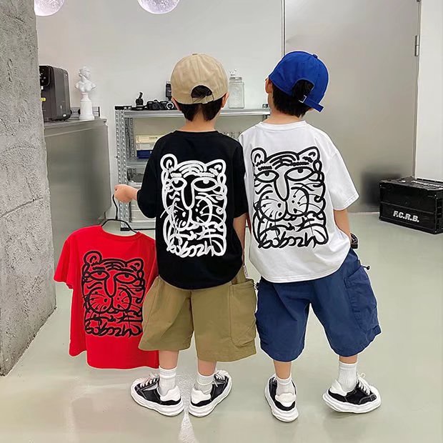 Áo Thun Ngắn Tay Thêu Hình Đầu Hổ Thời Trang Mùa Hè Dành Cho Bé Trai