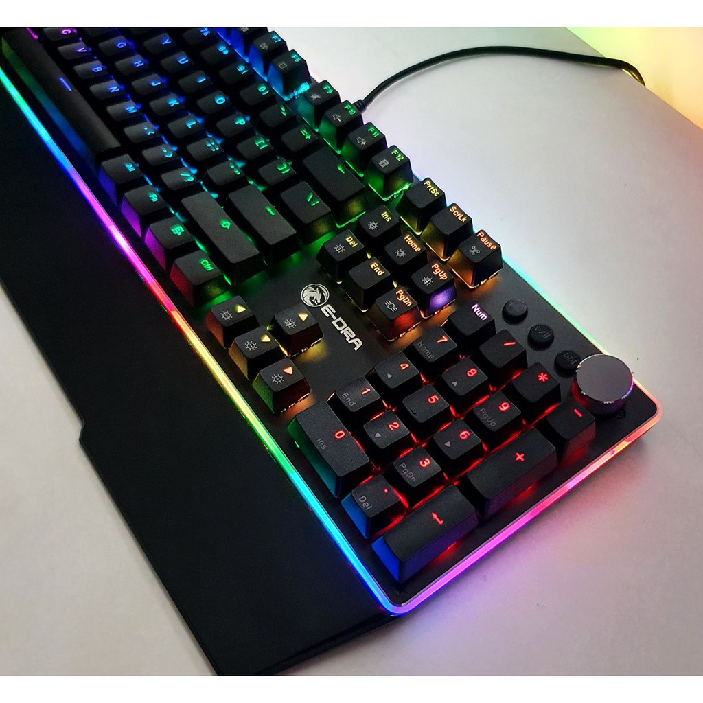 Bàn Phím Cơ Gaming EDRA EK308 RGB PLUS | Bàn Phím Có Dây Quang Cơ Viền Led | Bàn Phím Chống Nước Có Kê Tay | Có Núm