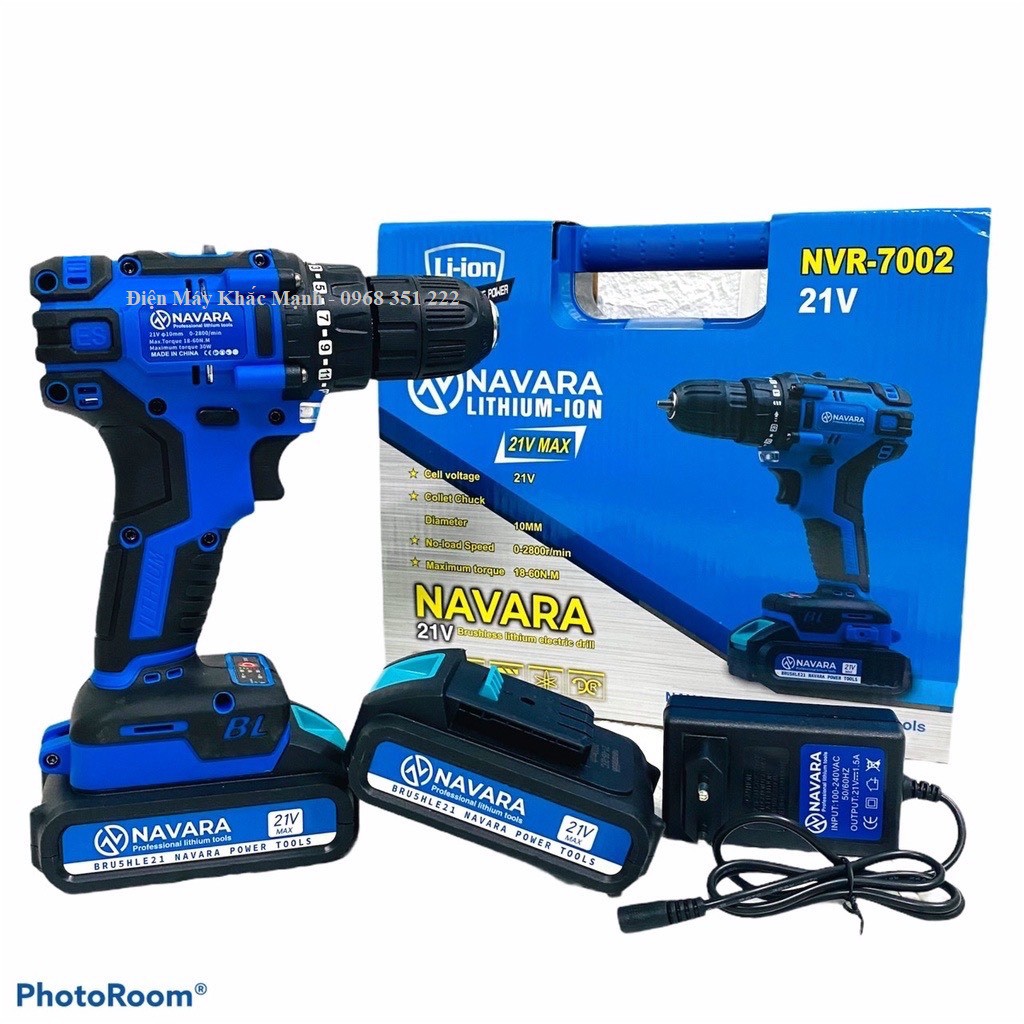 MÁY KHOAN PIN 21V NAVARA NVR-7002 ĐỘNG CƠ KHÔNG CHỔI THAN