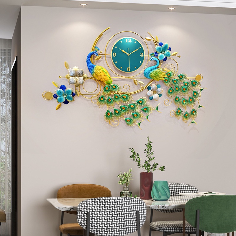 Đồng hồ treo tường con công phòng khách SENCOM, đồng hồ trang trí decor đẹp sang trọng - 2928