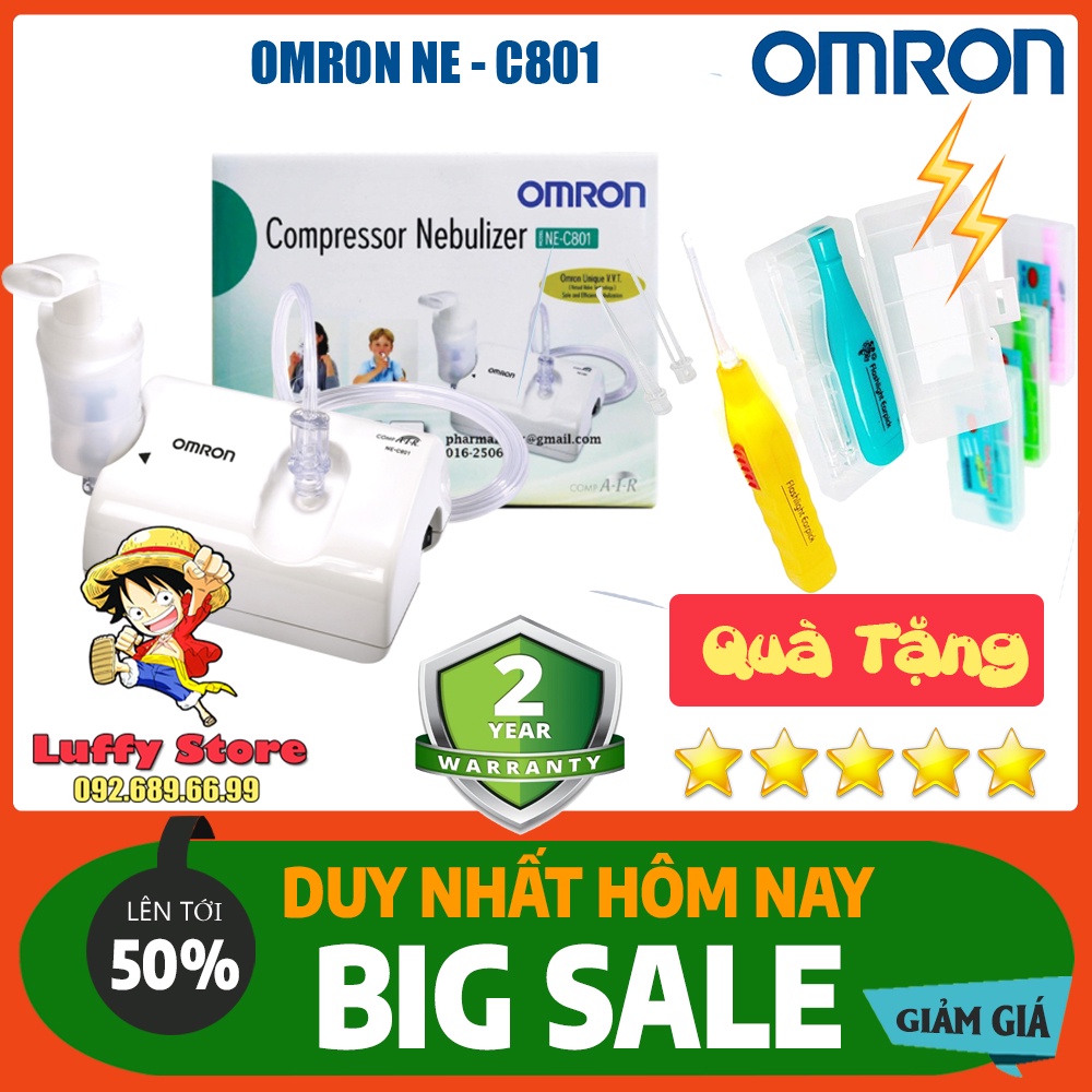 Máy Xông Mũi Họng Omron NE-C801 + Tặng Đèn Lấy Ráy Tai Cho Bé