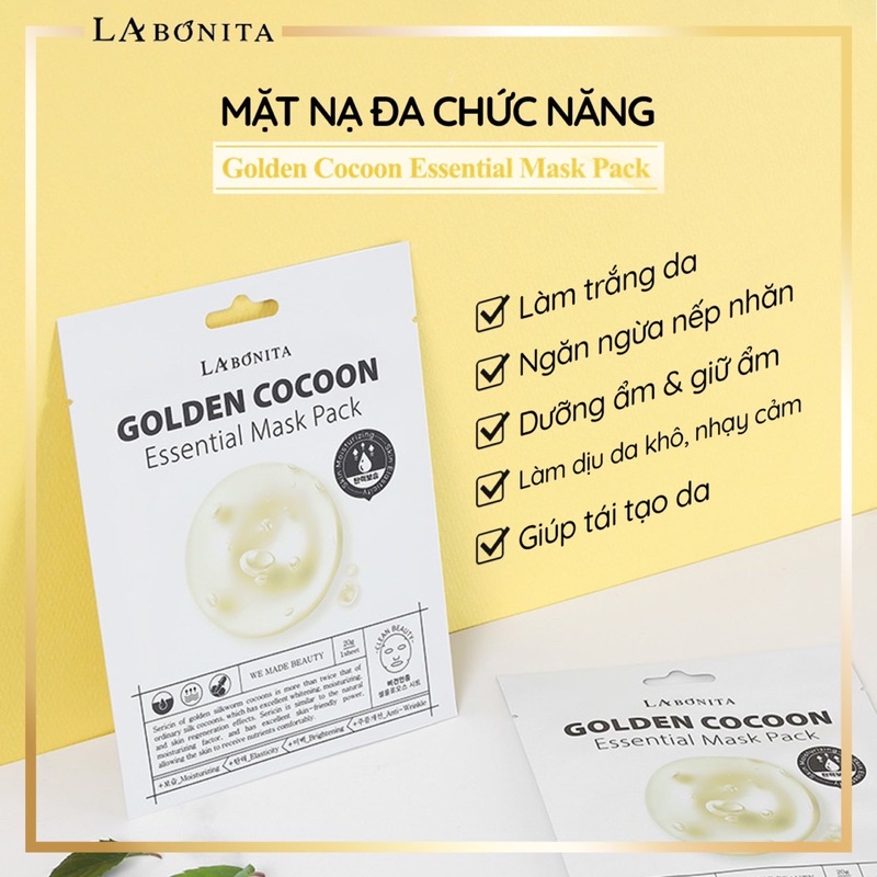Mặt nạ dưỡng ẩm, trắng da, cải thiện nếp nhăn - LA BONITA Golden Cocoon Essential Mask Pack 20g
