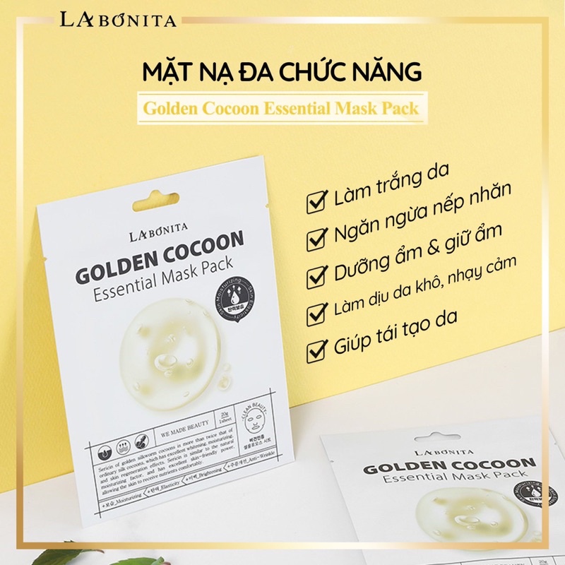 Mặt Nạ Dưỡng Ẩm Sáng Da Cải Thiện Nếp Nhăn La Bonita Golden Cocoon Essential Mask Pack 20g