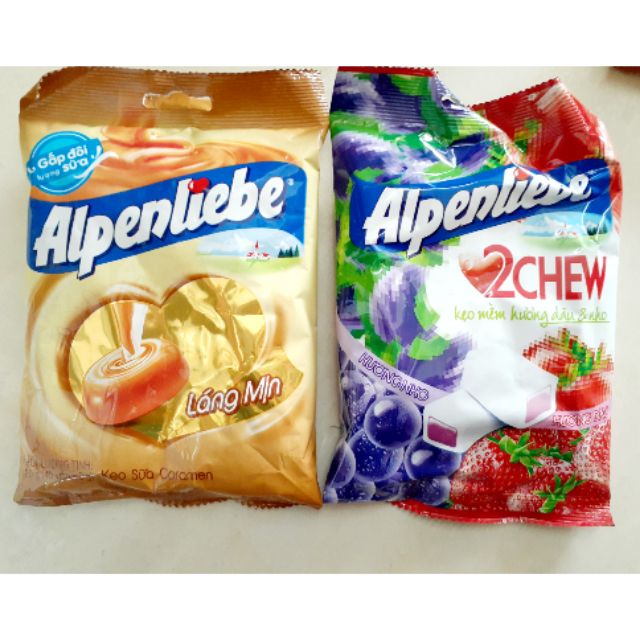 Kẹo mềm Alpenliebe 2chew và kẹo béo cứng Alpenliebe 120g (gói nhỏ)