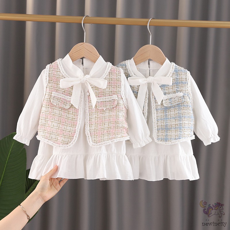  Bộ Đầm Dài Tay + Áo Khoác Vest Phong Cách Hàn Quốc Siêu Đáng Yêu Dành Cho Bé Gái