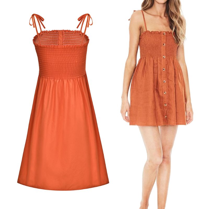 Xiangbao Đầm Mini Dáng Chữ A Hai Dây Tự Thắt Phối Bèo Gợi Cảm Cho Nữ