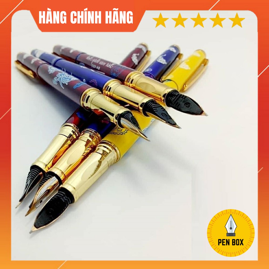 Bút Mài Thầy Ánh SH023, Bút Máy Chính Hãng, Ngòi Vàng Mềm Siêu Bền, Khảm Hoa Văn Hình Rồng, PenBox Luyện viết chữ đẹp