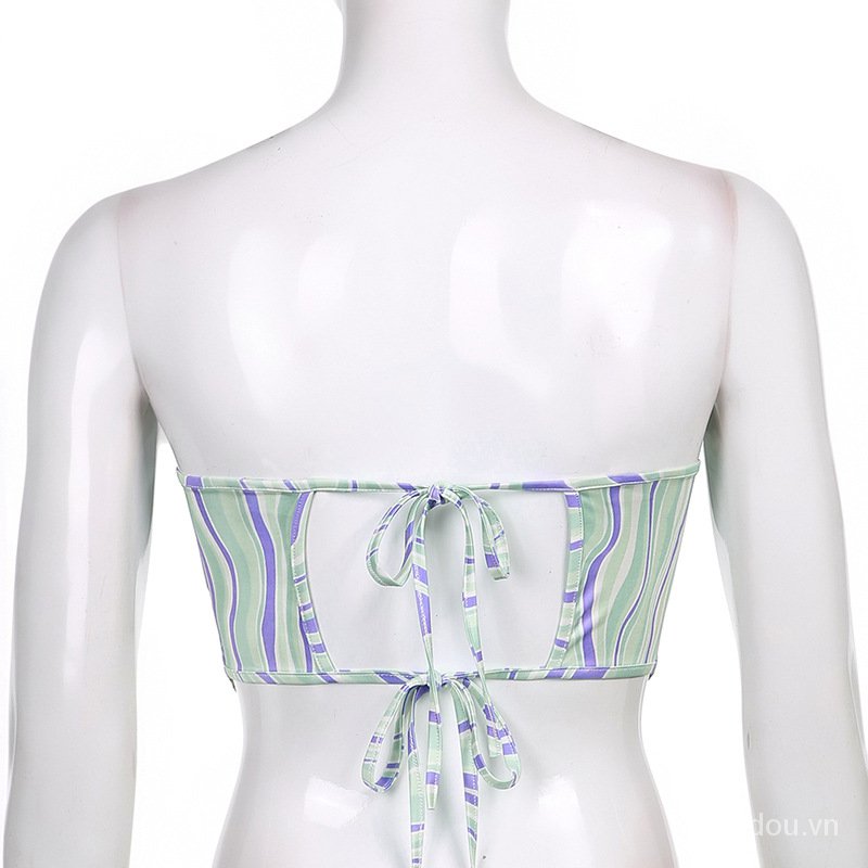 Áo không tay họa tiết sọc thiết kế kiểu cột dây thời trang