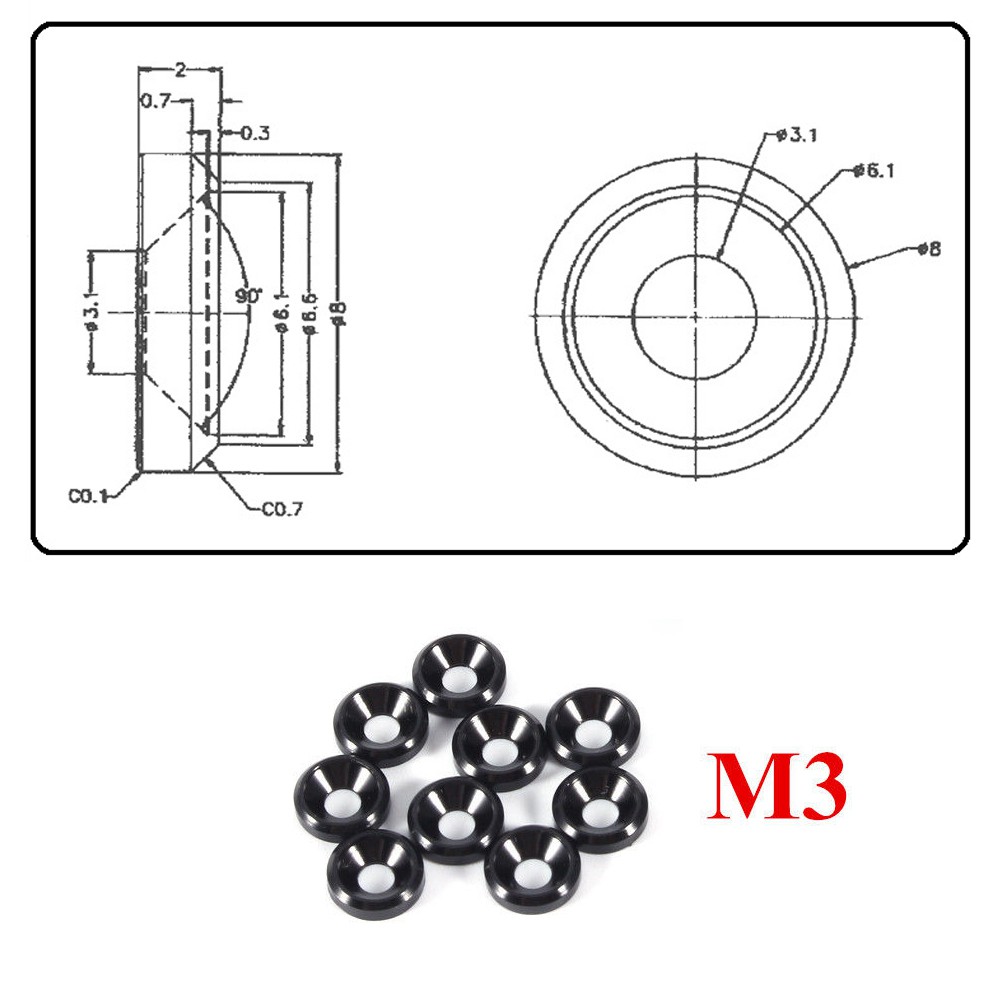 Set 10 vòng đệm bằng hợp kim nhôm cỡ M3 dùng cho thiết bị điện