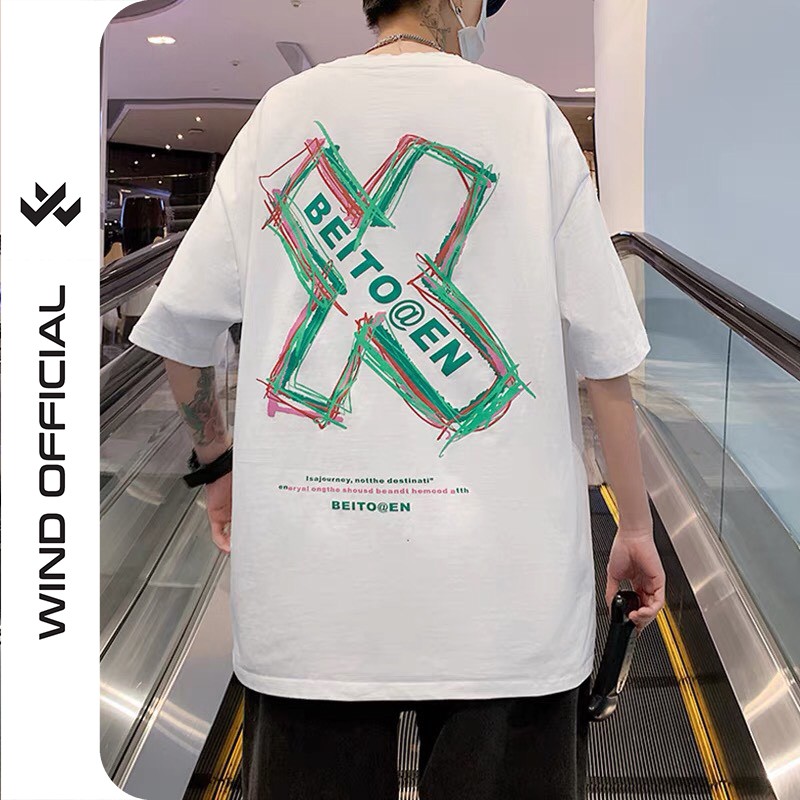 Áo phông unisex form rộng WIND oversize tay lỡ cotton BEITOGEN thời trang nam nữ | BigBuy360 - bigbuy360.vn