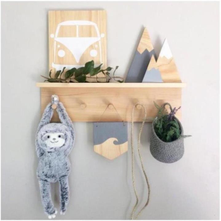Móc Gỗ Gắn Tường Gỗ Thông - Decor Siêu Xinh, Chịu Lực Cao - Kệ Treo Tường Kèm Móc Trang Trí - BH 12 Tháng Hana Shop