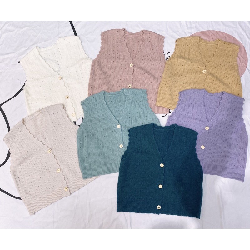 Áo gile len xốp (loại 1) viền lượn sóng cài cúc Ulzzang style Hàng Quảng Châu