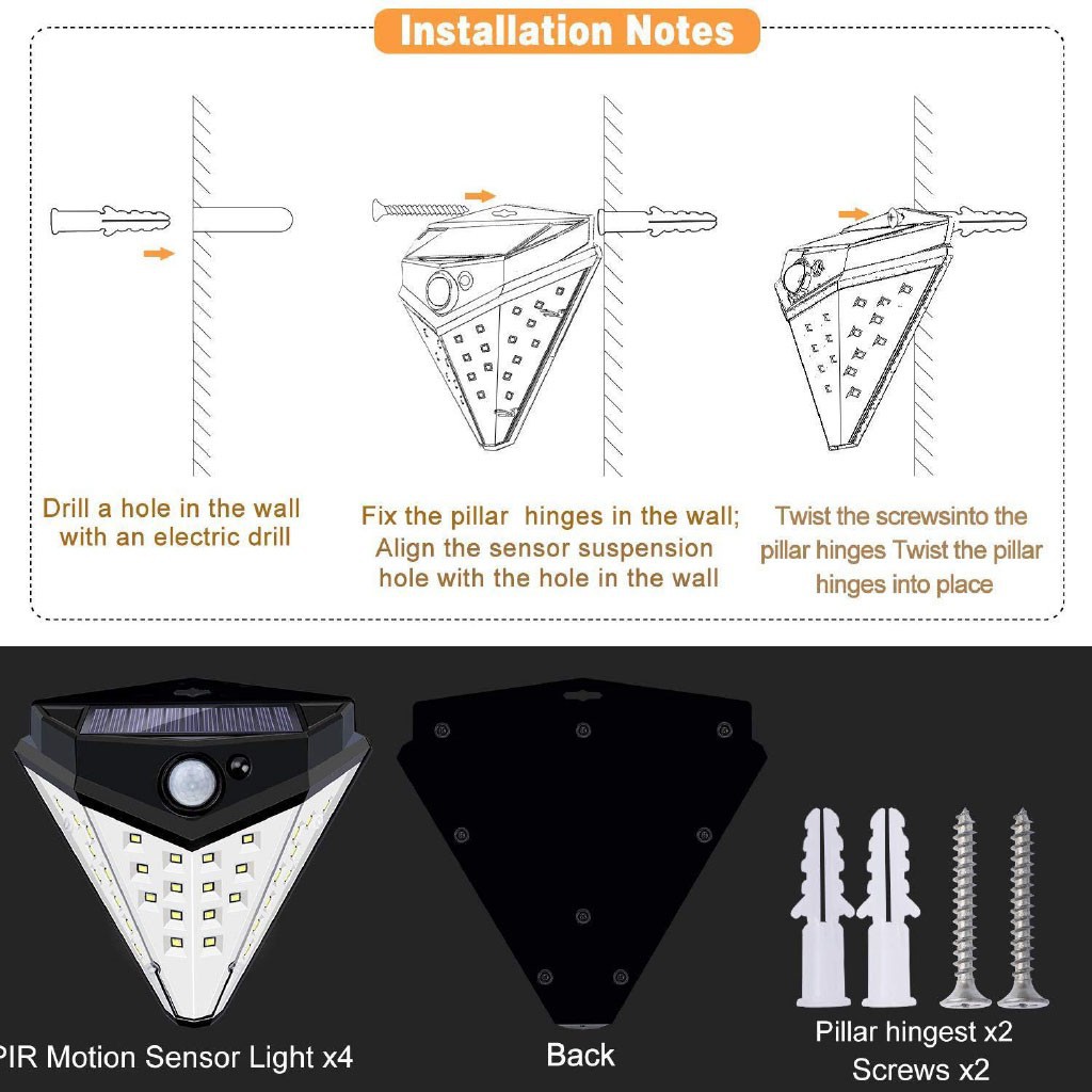 [FREE SHIP ĐƠN TỪ 150K] Đèn Led chiếu sáng 36 Bóng Gắn Tường Năng Lượng Mặt Trời chịu mưa nắng