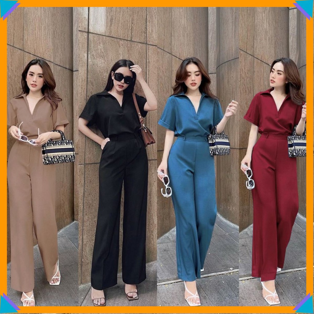 Set Đồ Nữ Sang Chảnh Đẹp Cá Tính Nguyên Bộ Áo Sơ Mi Quần Dài Ống Suông Xinh Xắn Tj1116