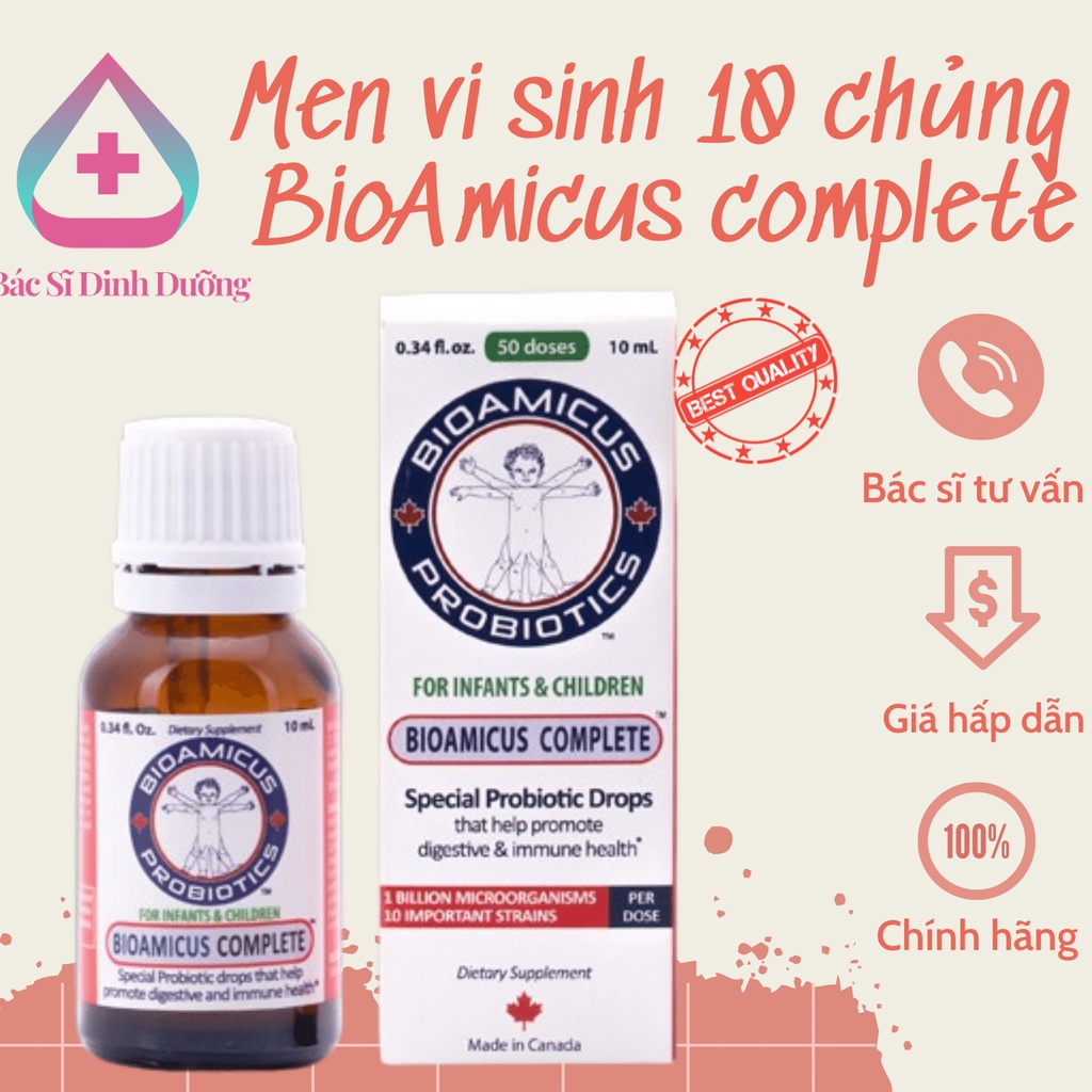 [Chính Hãng]  Men vi sinh 10 chủng BioAmicus Complete nhập khẩu Cannada lọ 10ml