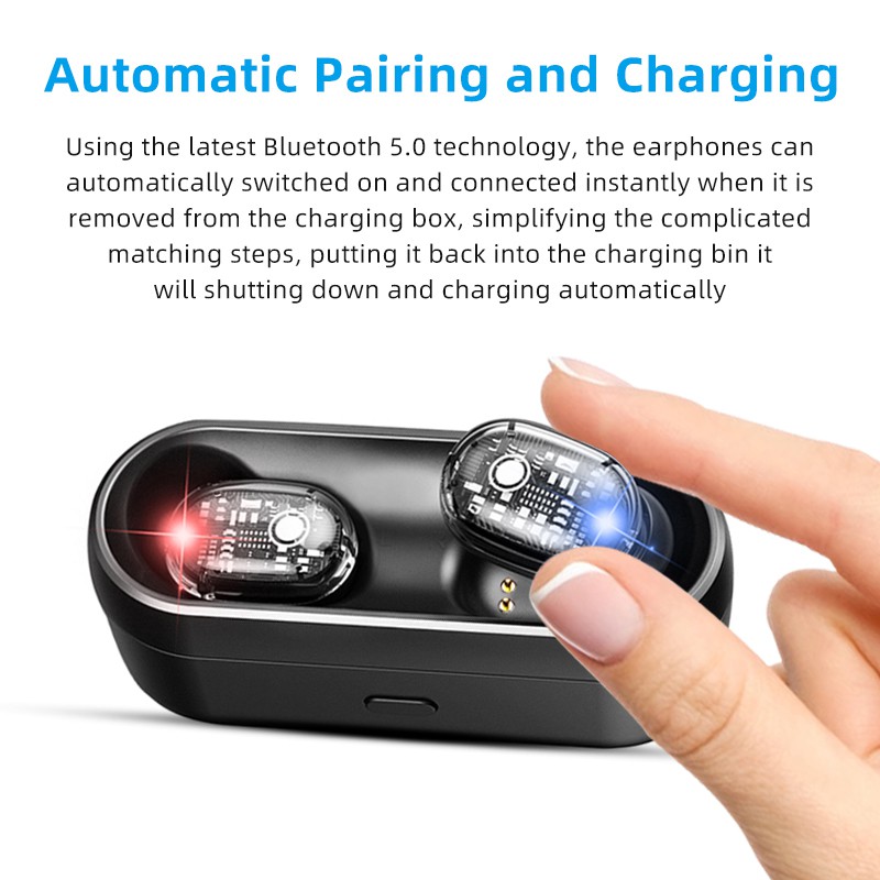Tai nghe không dây TECSIRE M13C bluetooth 5.0 TWS âm thanh nổi điều khiển cảm ứng trong suốt chống nước có micrô