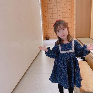 Váy bé gái dài tay, phong cách basic, họa tiết hoa nhí, viền ren ngực, cực xinh cho bé từ 8 đến 20 kg