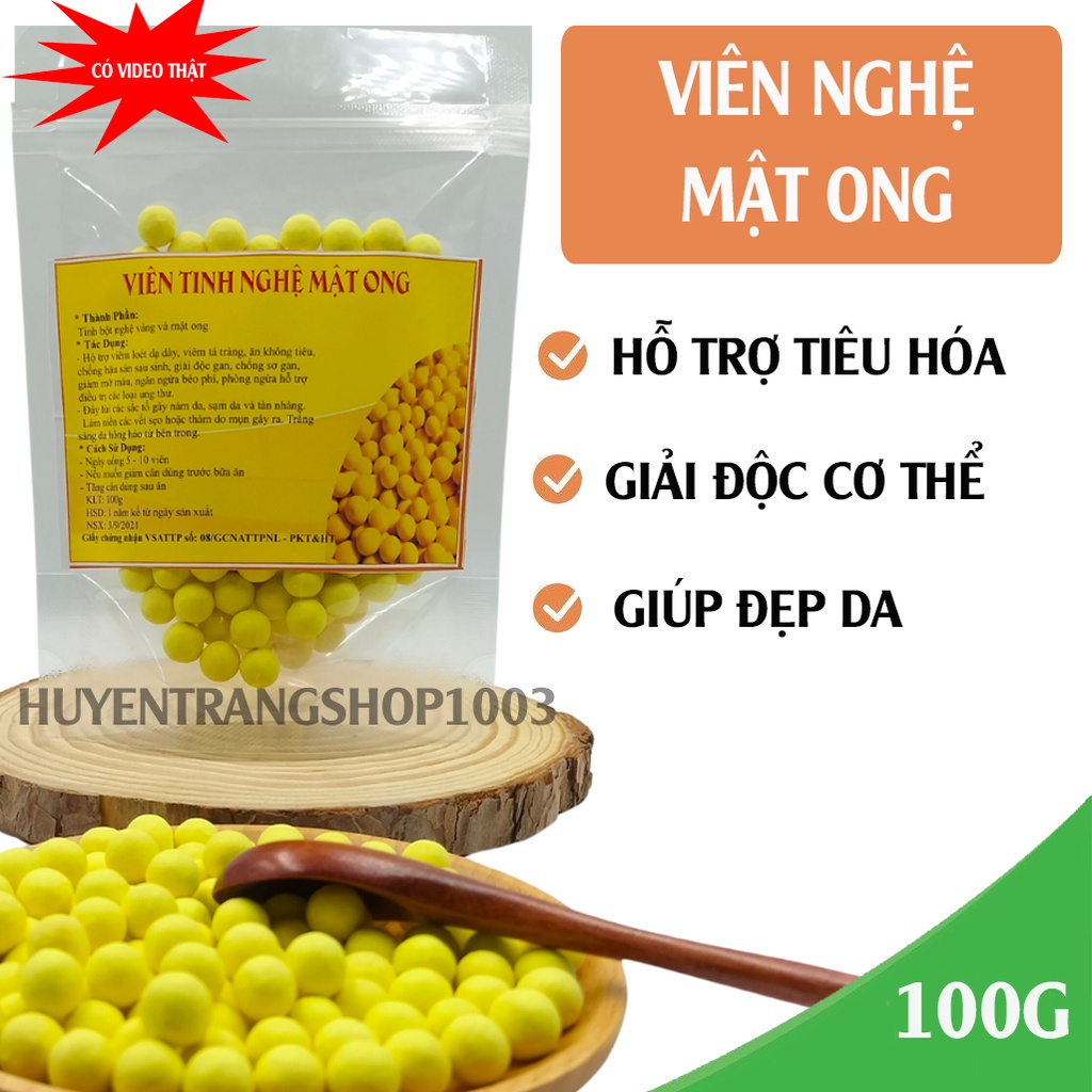 (Bao test)100g viên tinh nghệ mật ong- khoảng 120 viên (Tinh bột nghệ có giấy chứng nhận chất lượng ATTP)