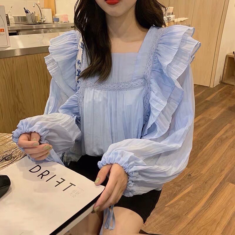 Áo Sơ Mi Tiểu Thư Cổ Vuông Bánh Bèo Ulzzang Oder