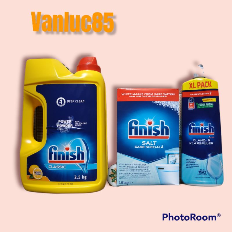 Combo rửa bát : Bột Finish 2,5kg hương chanh + muối Finish + Bóng Finish