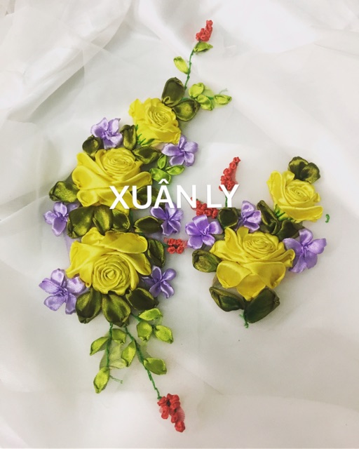 Set thêu ruy băng hoa hồng nhiều màu