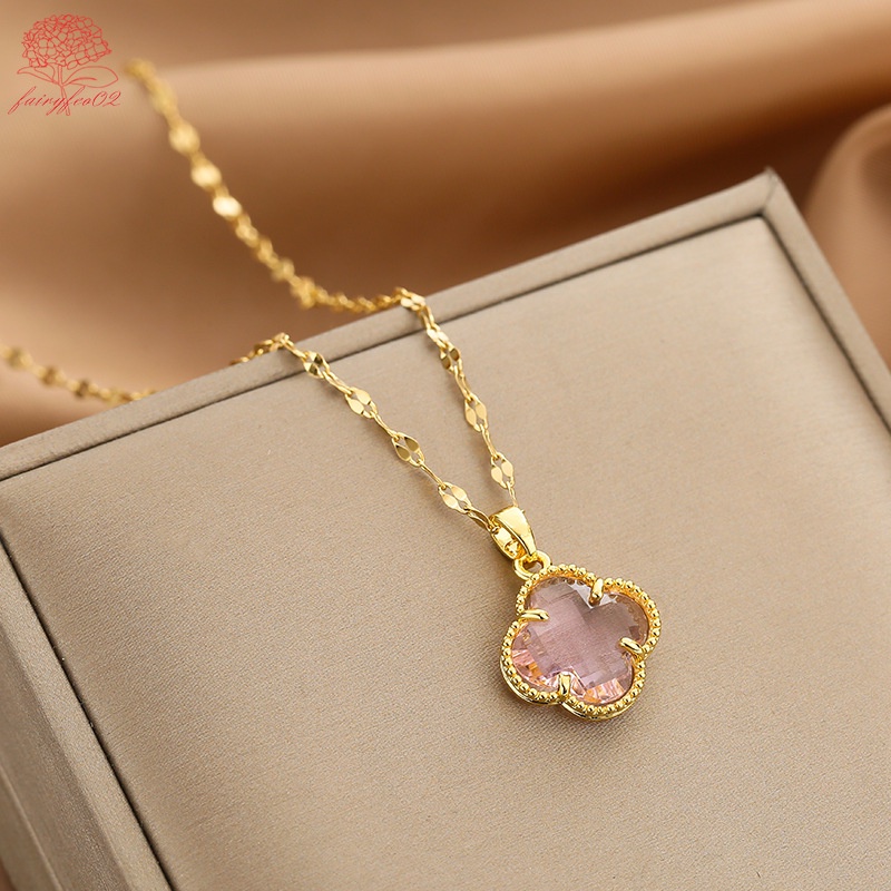 Vòng cổ Thép Titan Mạ Vàng 18K Đính Kim Cương Thời Trang Cho Nữ