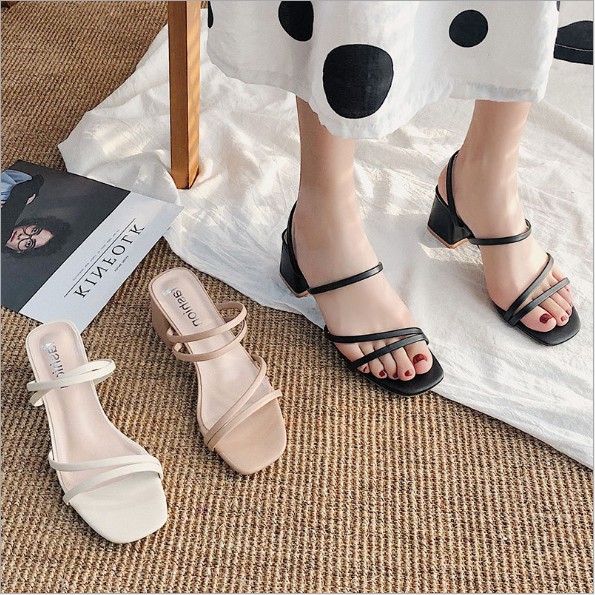 [SẴN] Dép cao gót sandal dây đế vuông 5cm G017