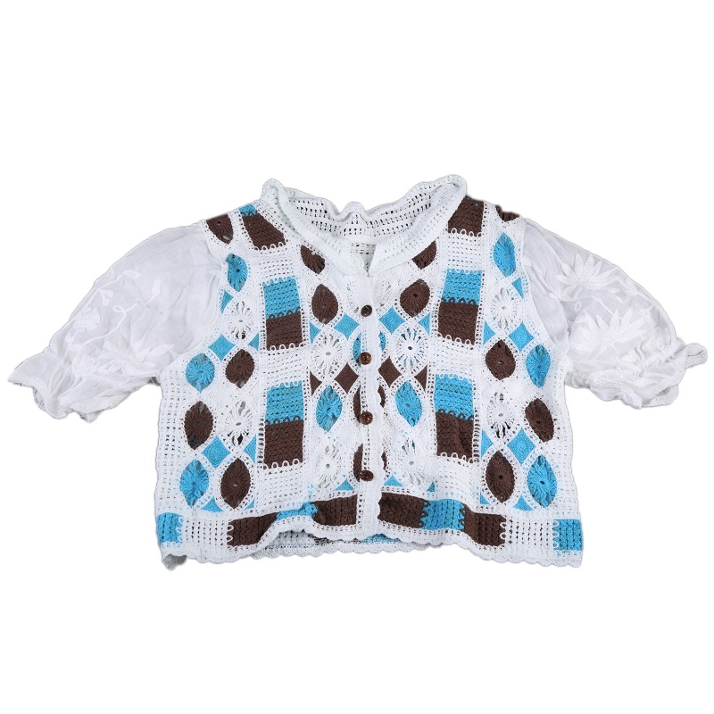 Áo Cardigan Dệt Kim Tay Ngắn Dáng Rộng Thêu Họa Tiết Hoa Đục Lỗ Thời Trang Cho Nữ