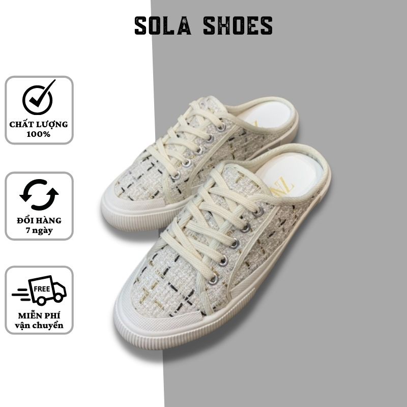 Giày đạp gót nữ vải dạ tweed thời trang, sục thể thao nữ năng động, trẻ trung - SOLA SHOES