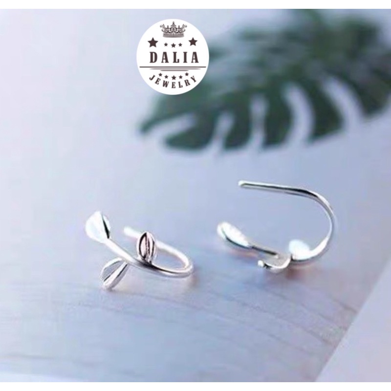 Bông tai bạc nữ DaLiA Jewelry khuyên tai dạng móc hình lá nữ tính đeo đơn giản cho nàng