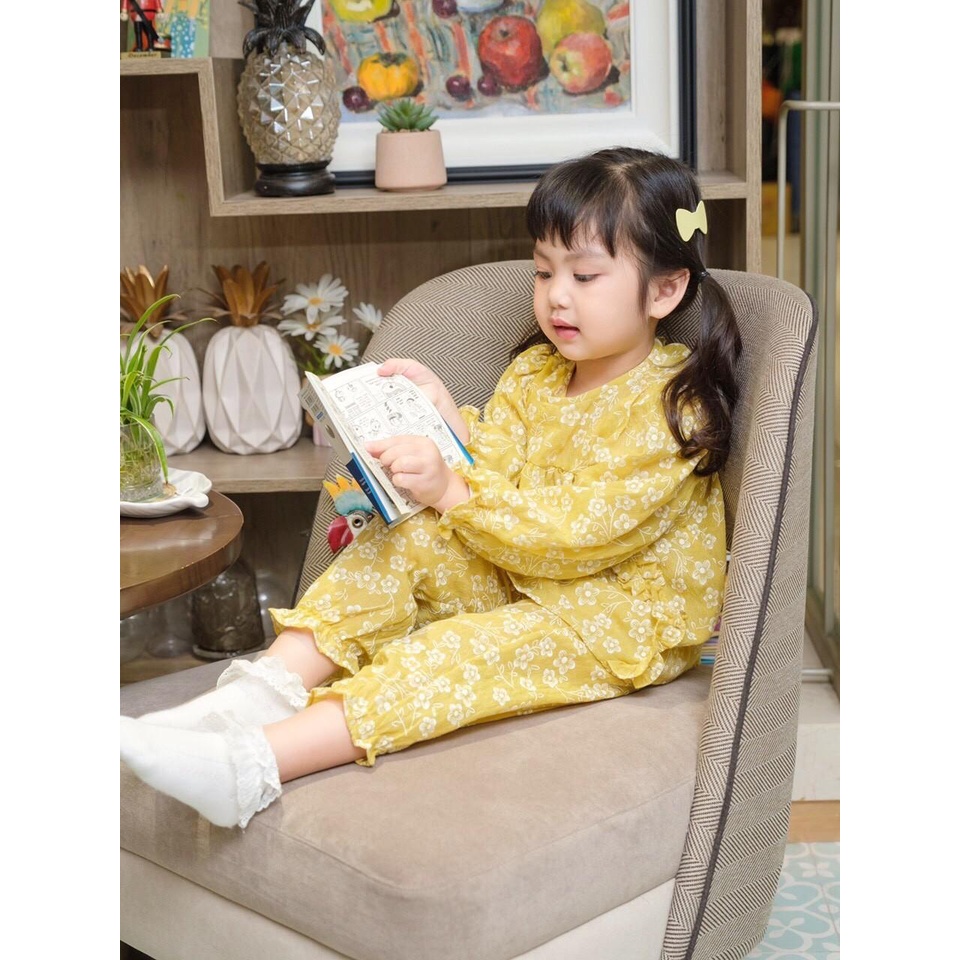 8-19kg Bộ xô đũi hoa bé gái phối bèo tiểu thư mã  Pl0021 mozikids