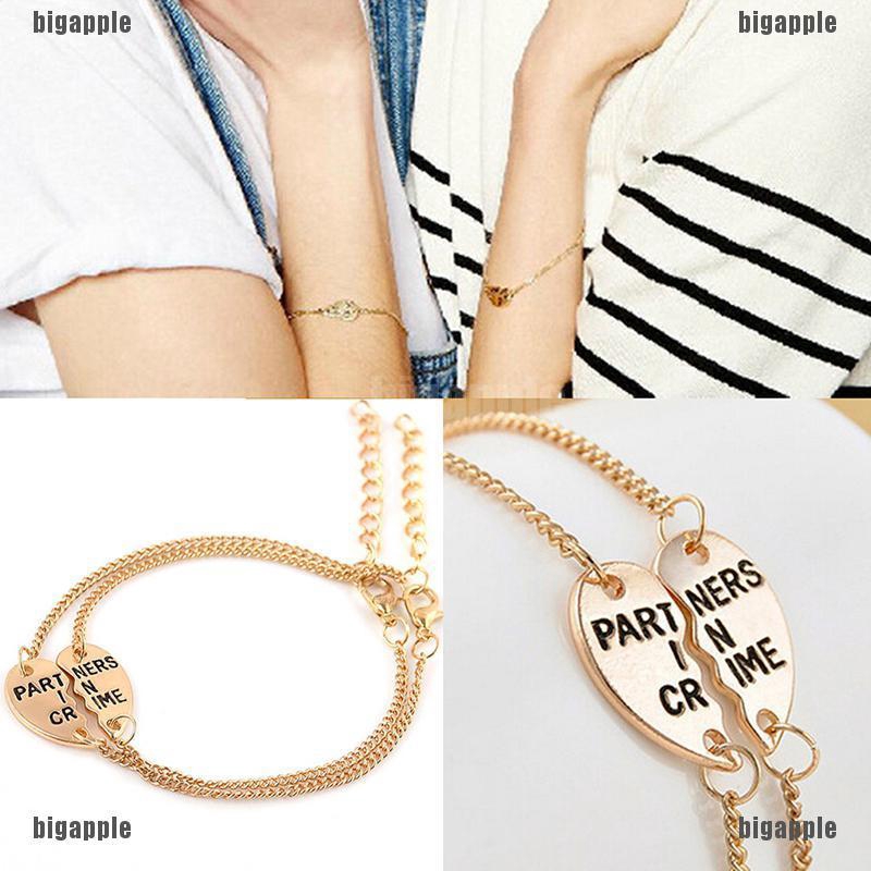Set 2 vòng đeo tay mặt hình trái tim dễ thương cho đôi bạn thân