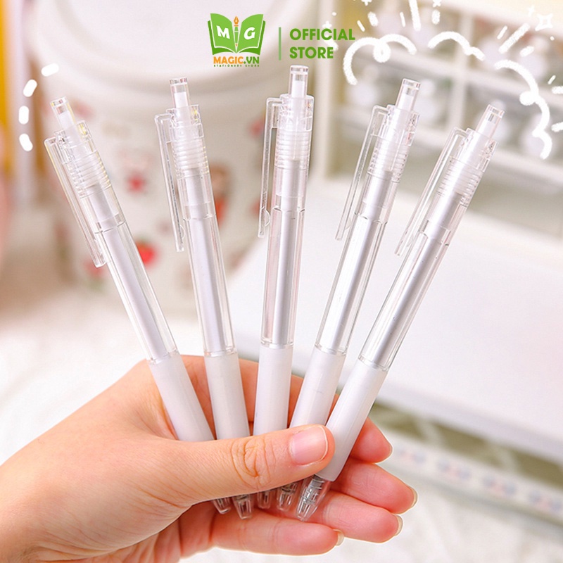 Bút Bi Nước Gel Bấm Mực Đen Muji Trong Suốt MAGIC Ngòi 0.5mm Nhật Bản Cute BM1, Văn Phòng Phẩm,Đồ Dùng Học Tập Dễ Thương