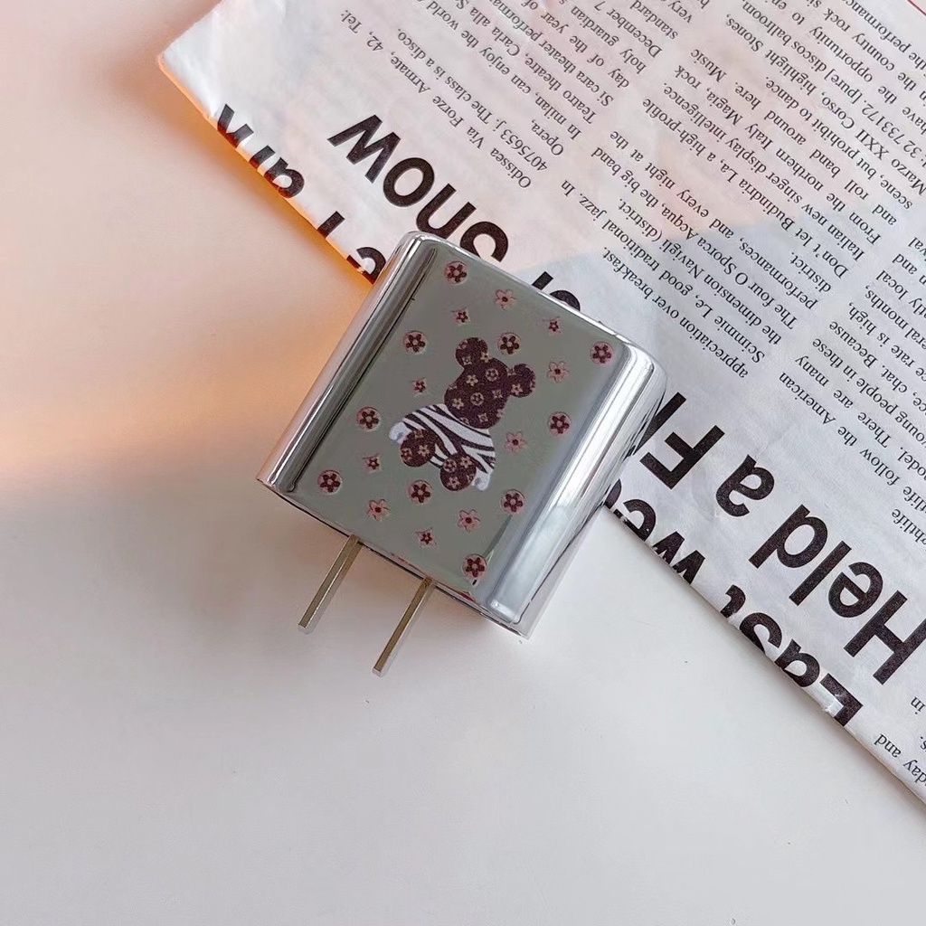 1 Set Vỏ Bảo Vệ Dây Cáp Sạc USB/ Truyền Dữ Liệu Bằng TPU Mềm Hình Gấu 3D Sang Trọng 18W/20W Dành Cho iPhone