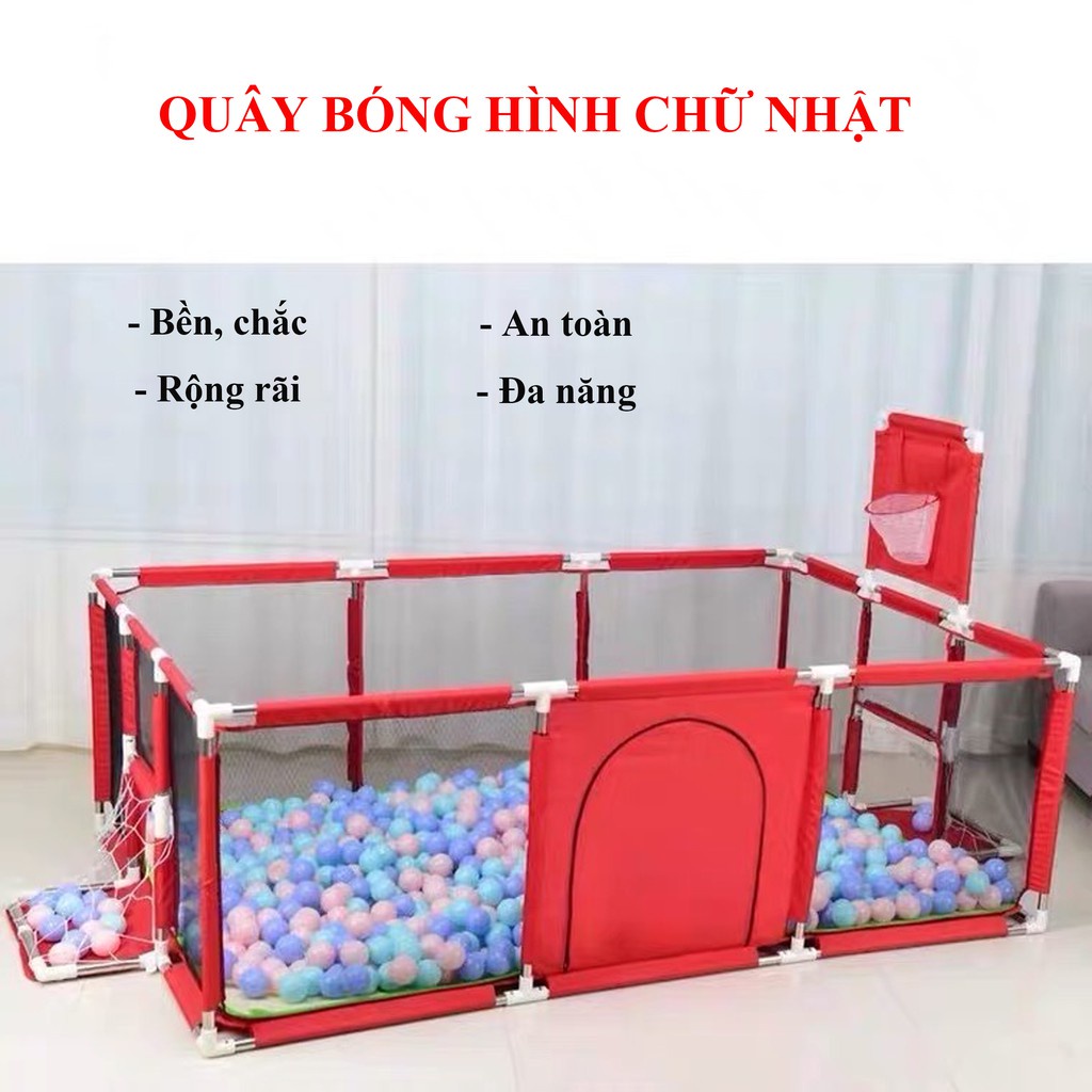 ( TẶNG 100 BÓNG )  QUÂY BÓNG, CÓ BÓNG RỔ, QUÂY CŨI CHỮ NHẬT KIÊM NHÀ BÓNG CHO BÉ 1m2x2m3