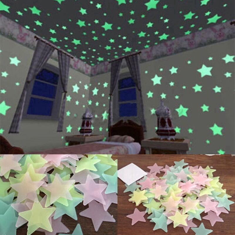 100Pcs Wall Glow In The Dark Stars Stickers Room Decor DIY