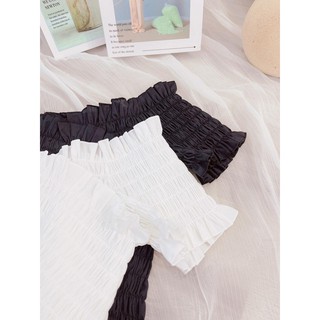 Áo croptop nhún thun đắp chéo bèo