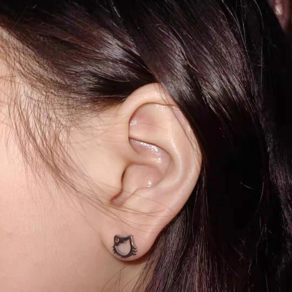 Khuyên Tai Thép Titan Hình Mèo Hoạt Hình Dễ Thương Y2K Millennial Girl